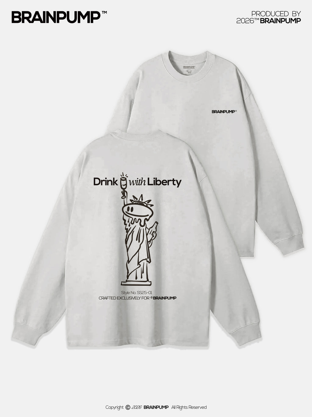 Drink with Liberty LS T-shirt — Grey