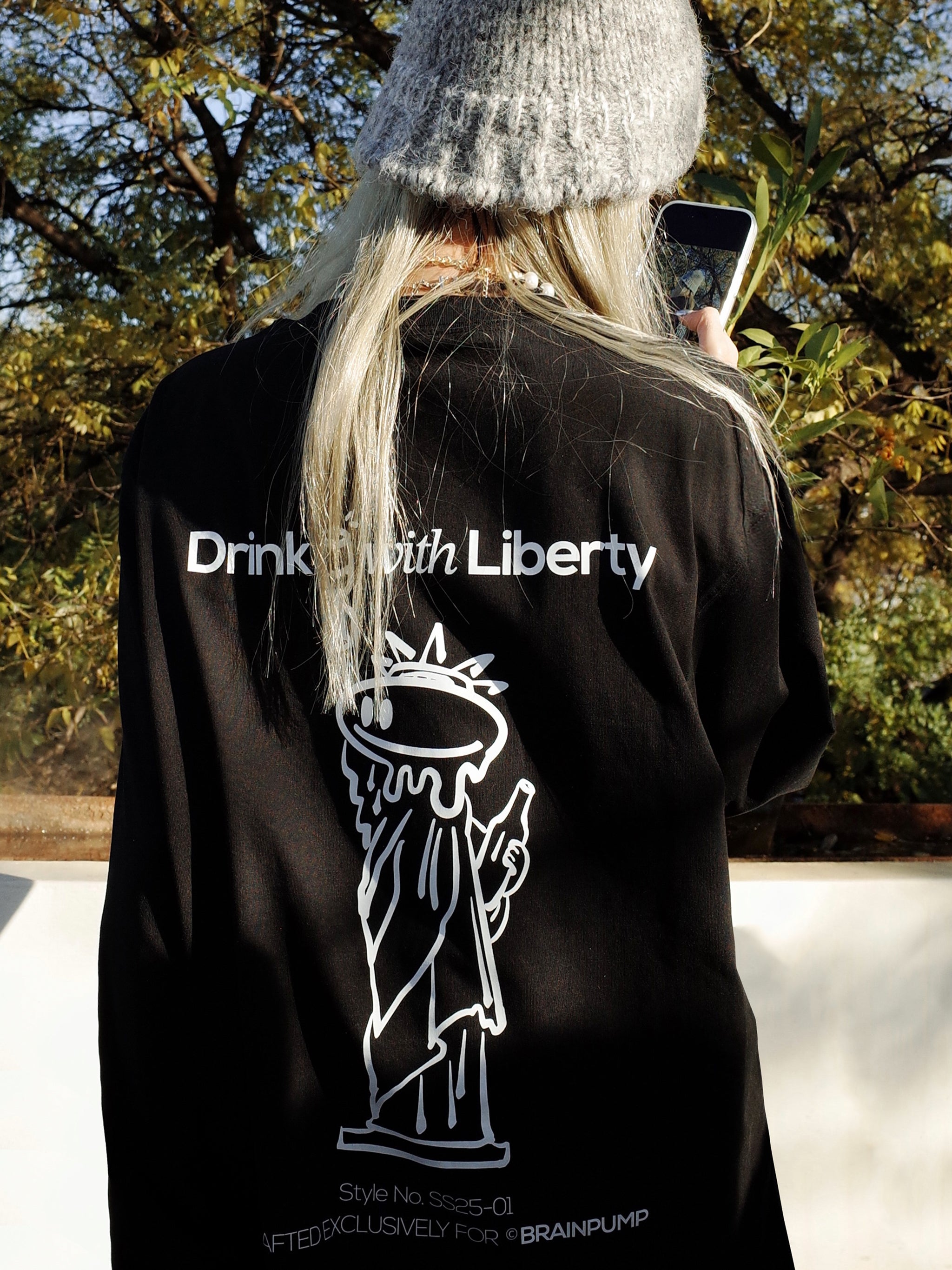 Drink with Liberty LS T-shirt — Black