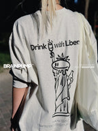 Drink with Liberty LS T-shirt — Grey