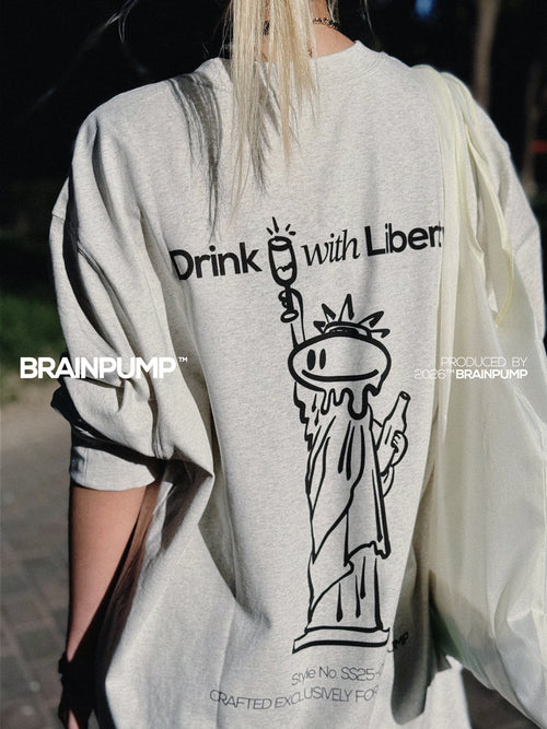 Drink with Liberty LS T-shirt — Grey